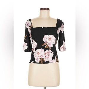 NWT Free Press Black Top with Pink Floral Design